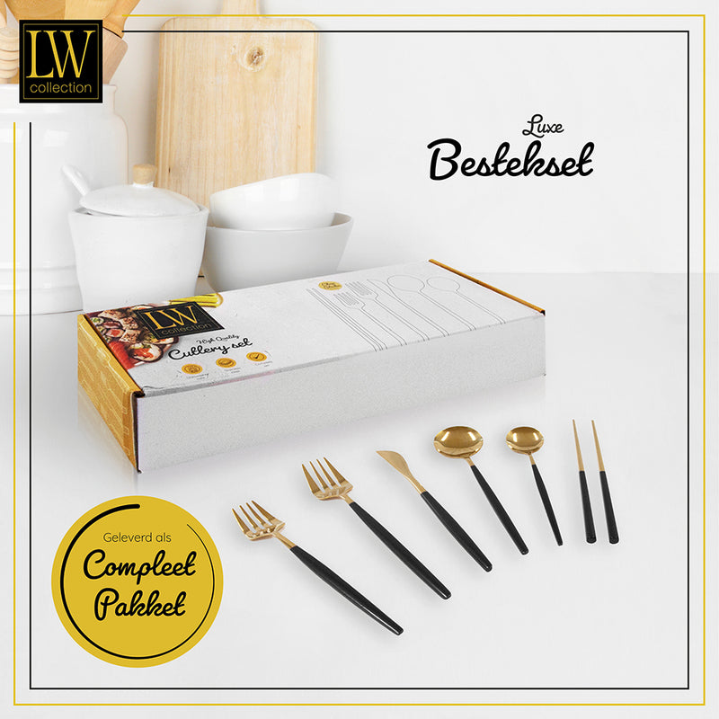 LW Collection Bestekset met Eetstokjes Zwart Goud elegant 36 stuks