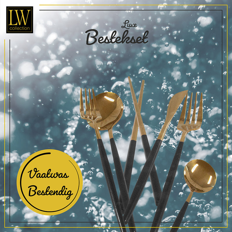 LW Collection Bestekset met Eetstokjes Zwart Goud elegant 36 stuks