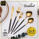 LW Collection Bestekset met Eetstokjes Zwart Goud elegant 36 stuks