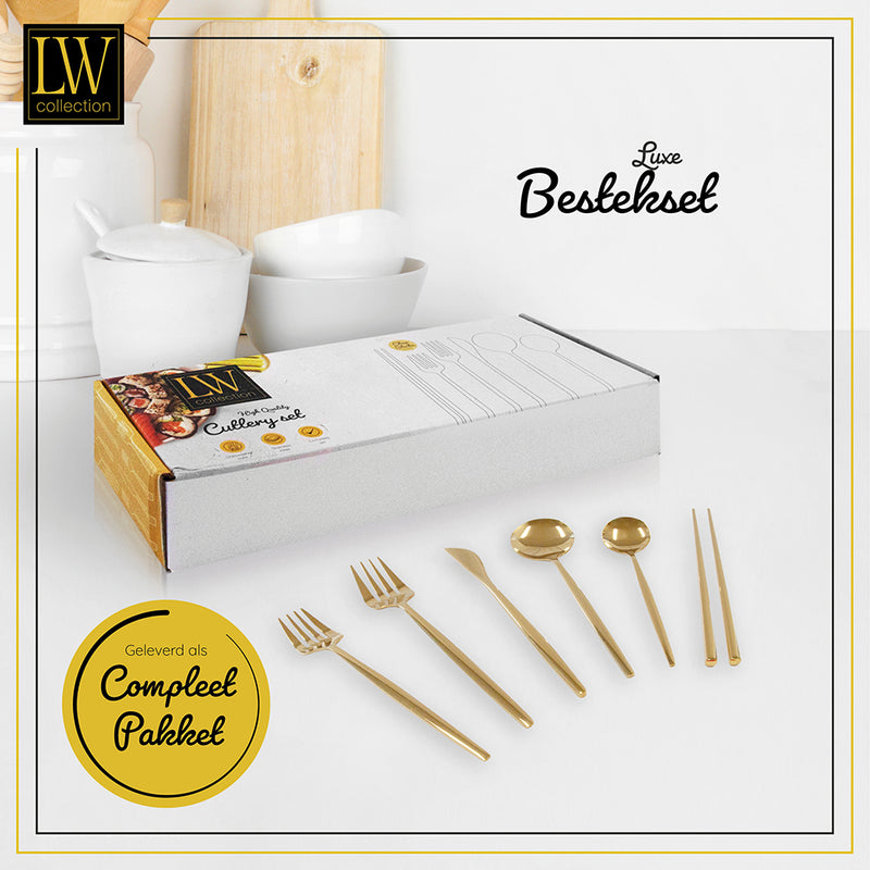 LW Collection Bestekset met Eetstokjes Goud elegant 36 stuks