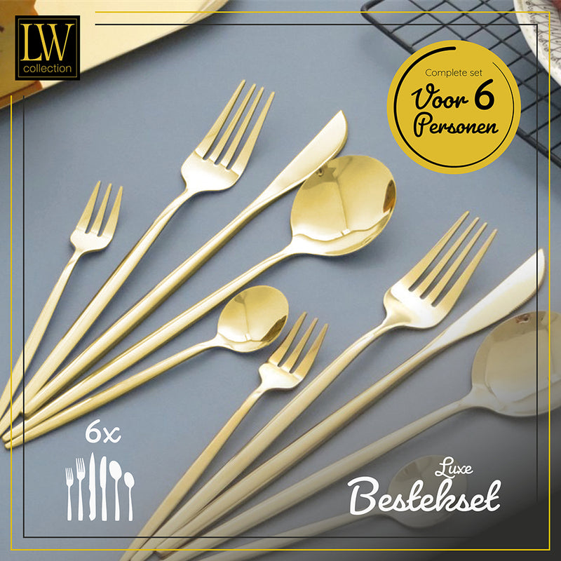 LW Collection Bestekset met Eetstokjes Goud elegant 36 stuks