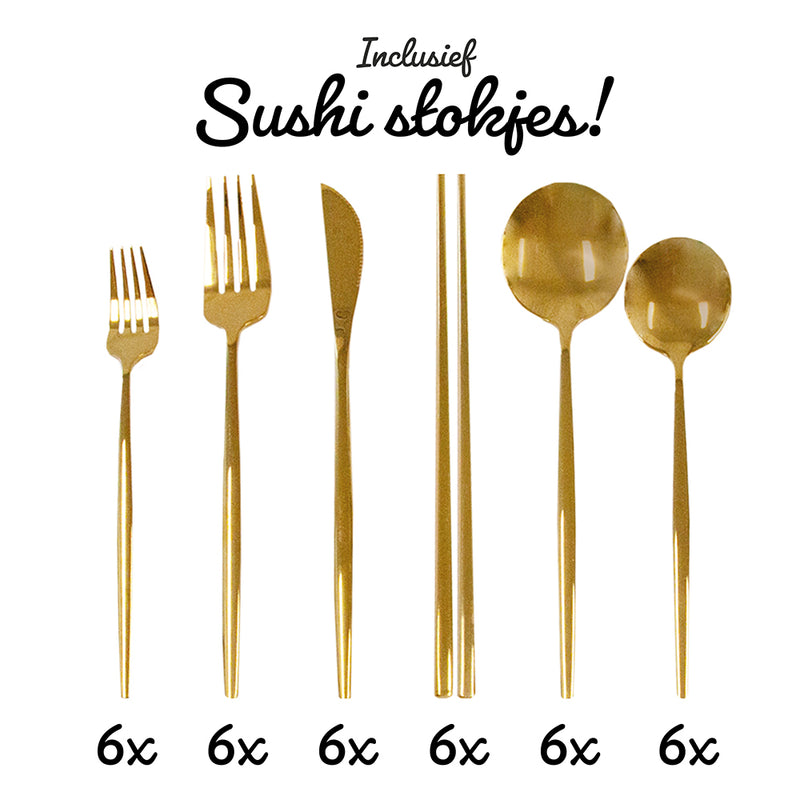 LW Collection Bestekset met Eetstokjes Goud elegant 36 stuks