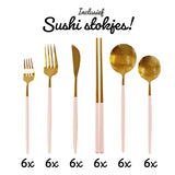 LW Collection Bestekset met Eetstokjes Roze Goud elegant 36 stuks