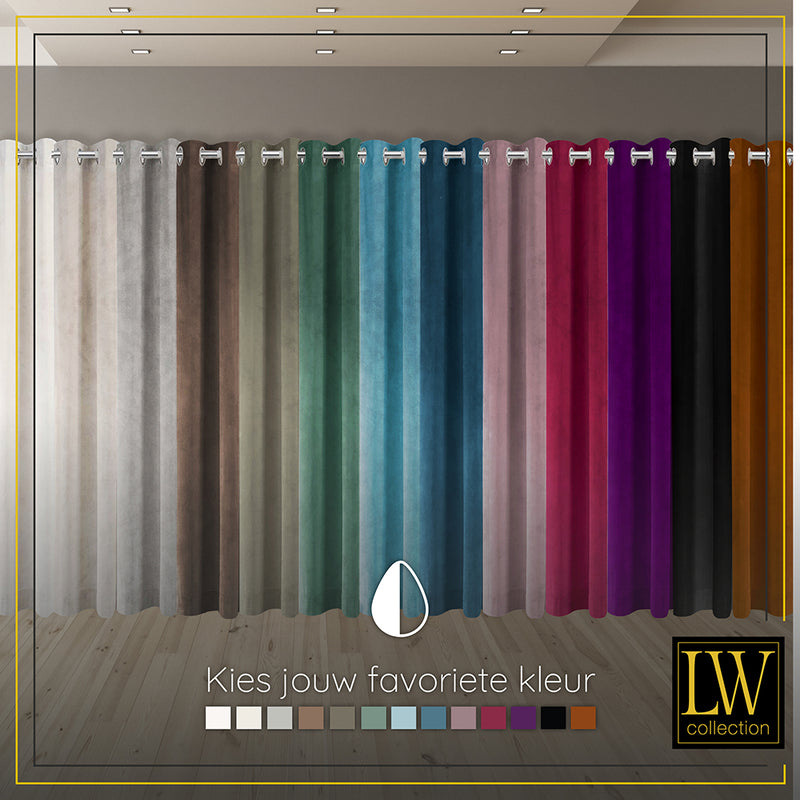 LW Collection Gordijnen Oranje Velvet Kant en klaar 270x290CM