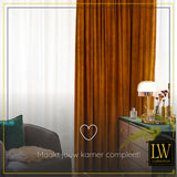 LW Collection Gordijnen Oranje Velvet Kant en klaar 270x290CM