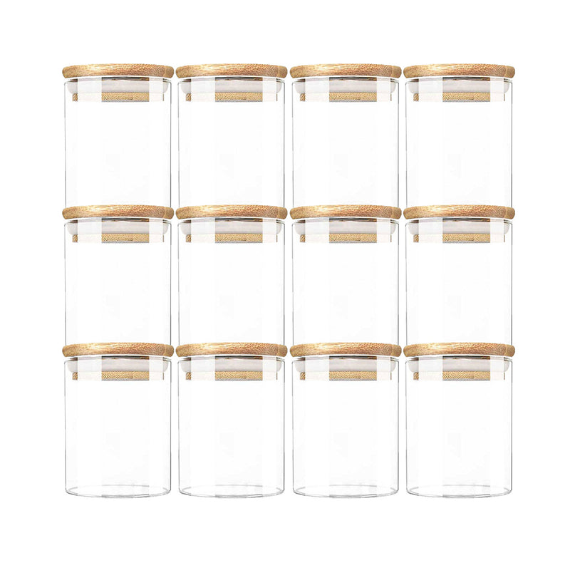 LW Collection Voorraadpotten Kruidenpotjes Glas 12 stuks bamboe deksel 0.2L