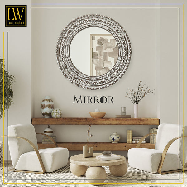 LW Collection Miroir mural marron vintage rond bois 60x60 cm